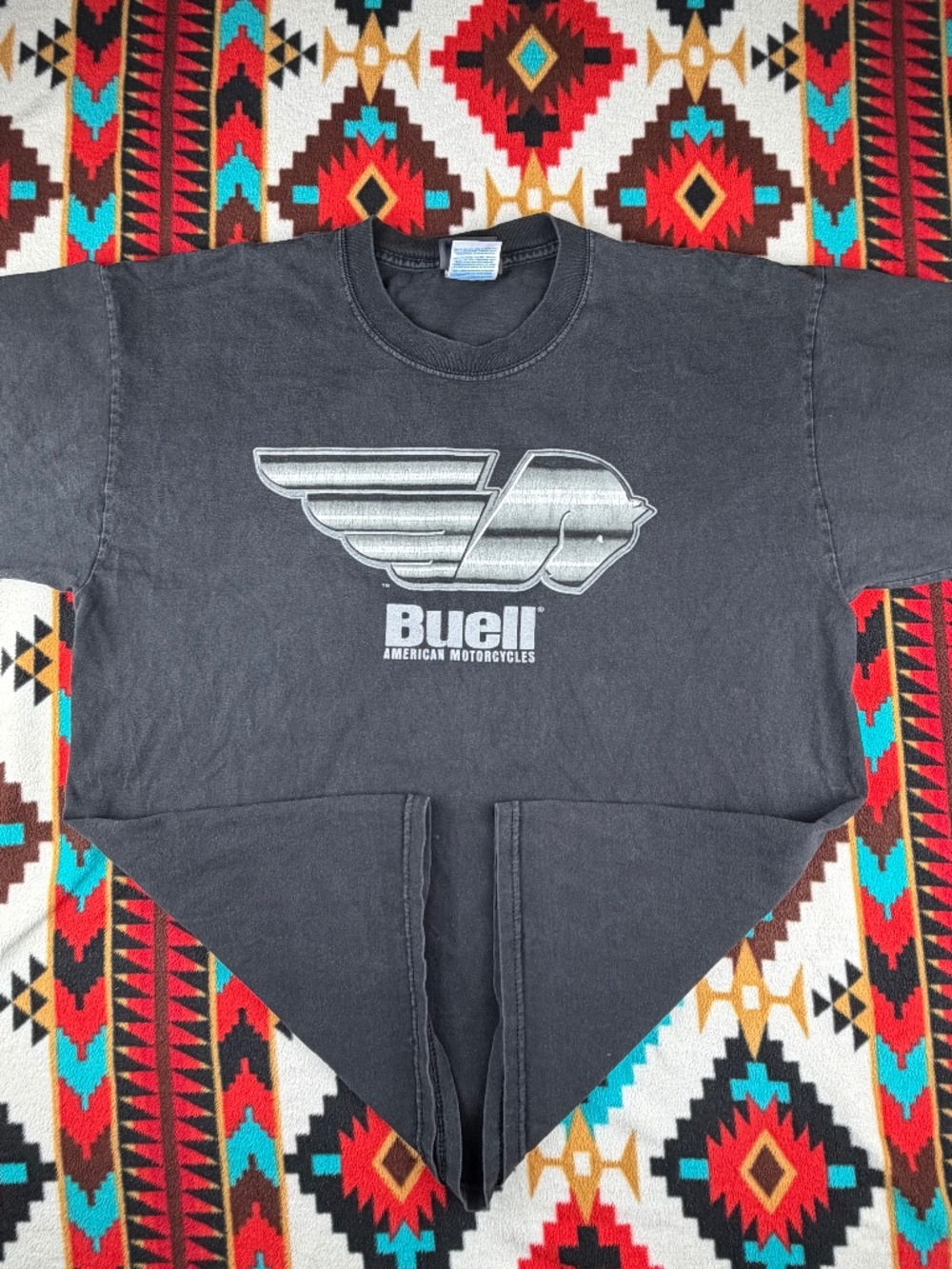 Buell American Motorcycles Vintage T Shirt XL Faded Black Winged Logo Biker Moto